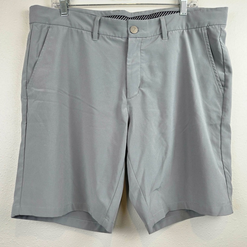 Primo Mens Golf Shorts Gray Flat Front Stretch Performance 9 Inch Inseam Size 38